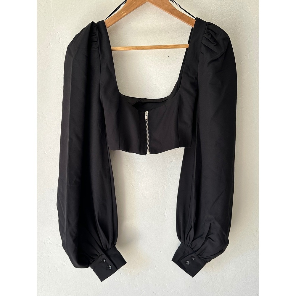 Naked Wardrobe Black Crop Top Square Neck Back Zip Size Large Party Goth Grunge - Picture 3 of 8